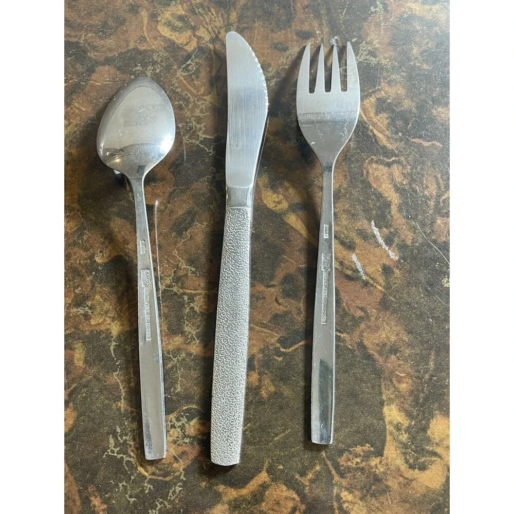 United Airlines Cutlery, Stainless 3-Piece Set - Silverware - Fish Scale Pattern